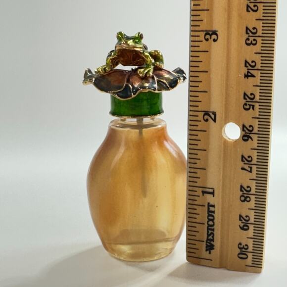 Perfume Bottle With Metal Frog Screw Top Dauber Multicolor Rhinestones Marked R - Picture 15 of 16